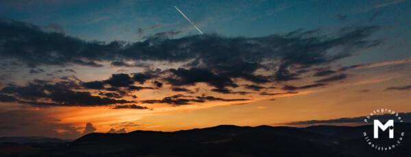 Aerial sunset landscape view