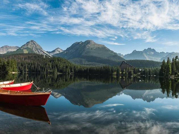 Mountains view at the lake reflections