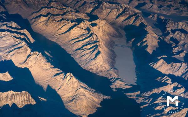 Aerial mountains view sunset