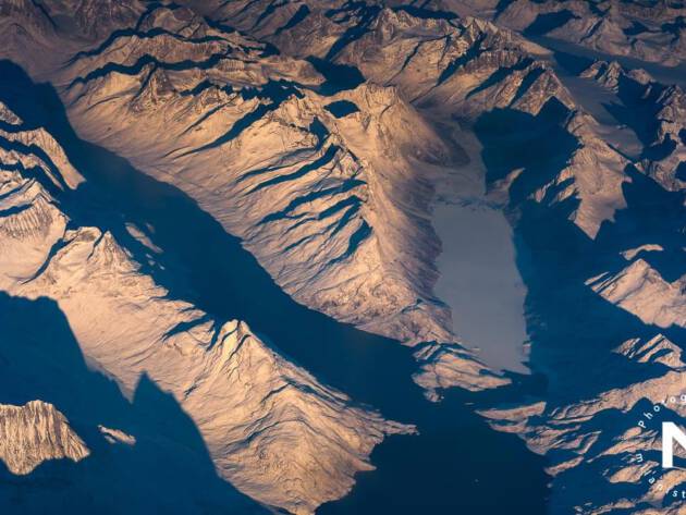 Aerial mountains view sunset