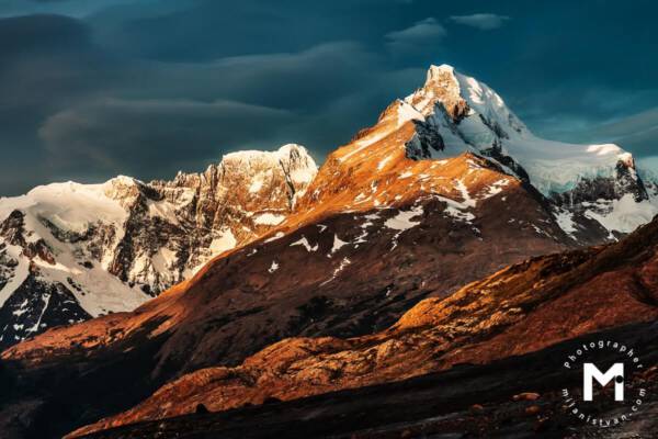 Sunset reflection on big mountains peak