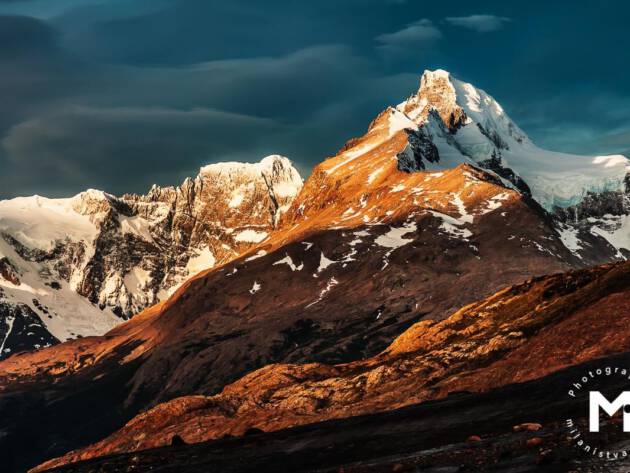 Sunset reflection on big mountains peak