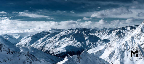 Wide big mountains top view