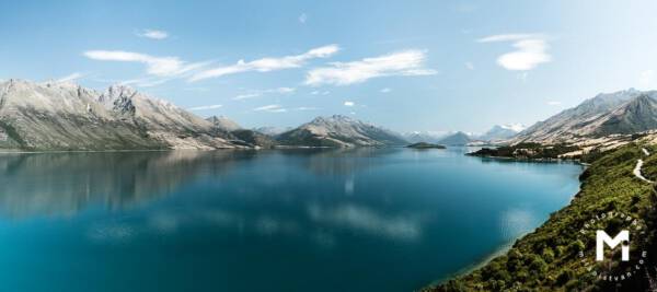 Big lake with mountains view