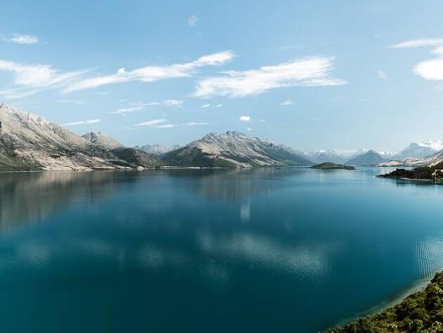 Big lake with mountains view