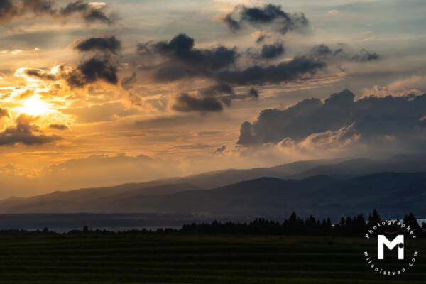 Sunset over the countryside horizon