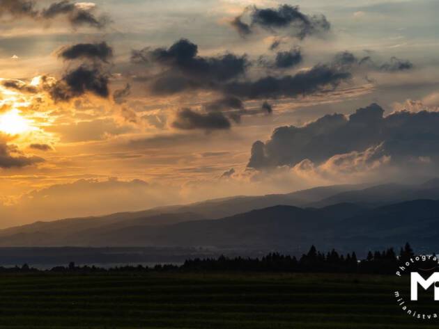 Sunset over the countryside horizon