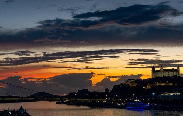 Bratislava city at the sunset