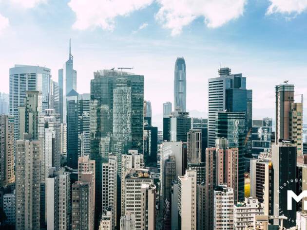 Front view of big city skyscraper