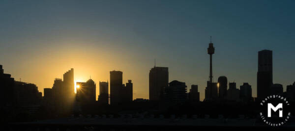 Downtown cityscape at the sunset