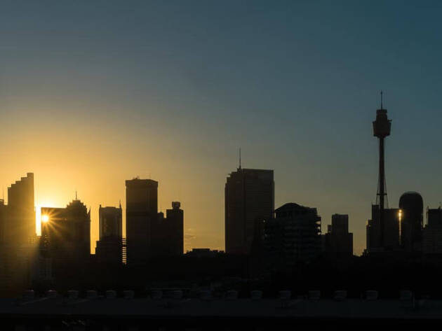 Downtown cityscape at the sunset