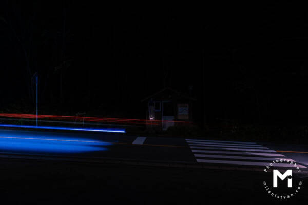 Car light trails on the road
