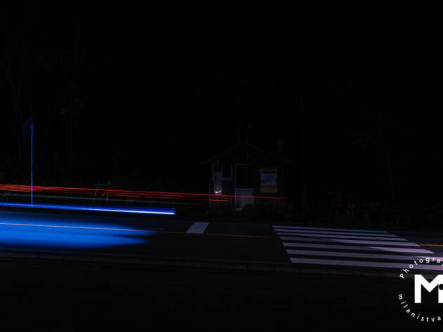 Car light trails on the road
